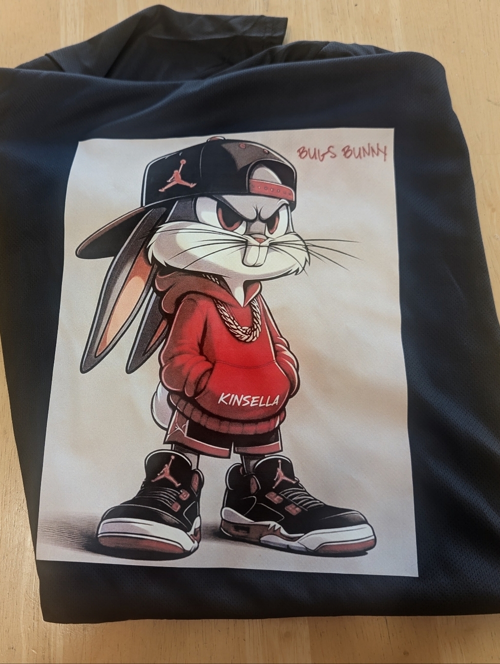 Gildan Black Tee with Red & White Bugs Bunny Graphic